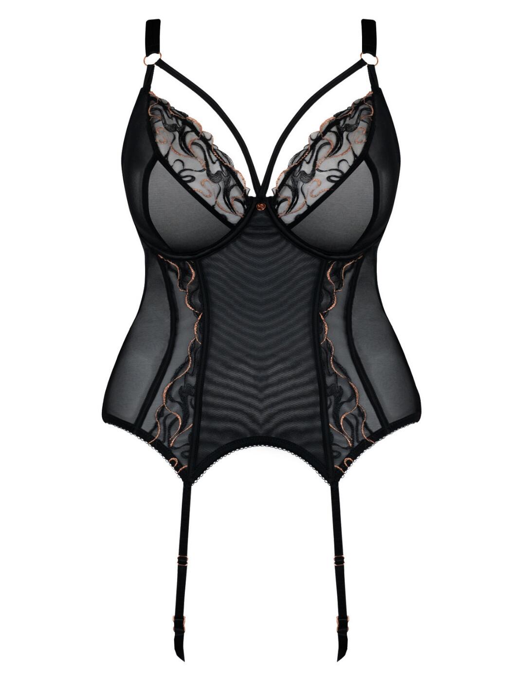 Scantilly by Curvy Kate Fascinate Plunge Basque ST017702 Sexy Semi Sheer  Corset